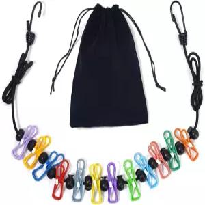 HFZRZFH 휴대용 접이식 여행용 빨랫줄 12개의 다채로운 클립으로 4.9피트12피트 조절 가능 크루즈 호텔