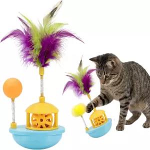 실내 고양이를 위한 월프론트 인터랙티브 장난감 깃털과 캣닙이 있는 셀프 플레이 워블 지루함 해소 및
