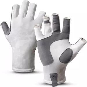 튼튼한 야외용 손가락 없는 낚시 장갑 UPF 50 UV 카약 및 조정을 위한 강화 그립 액세서리 흰색