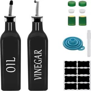 올리브 오일 디스펜서 병 17온스 500ml 유리 및 식초 세트스테인리스 스틸 파우치 2개 포함 라벨 8개