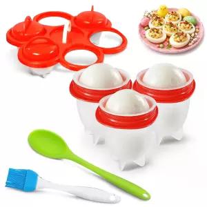 삶은 달걀을 위한 조리기6개 세트 10~15분 내 실리콘 틀 냄비 스탠드 브러시 및 스푼으로 밀반죽 요리가