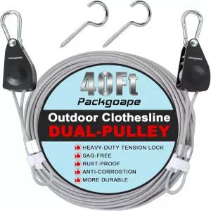 야외 여행용 의류 건조 라인 나일론 코팅 강철 와이어가 있는 헤비 듀티 듀얼 풀리 시스템 캠핑용 휴대용