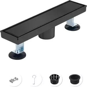 바스프로 12인치 매트 블랙 선형 샤워 배수구 2in1 타일 삽입 커버가 있는 304 스테인리스 스틸 트렌치