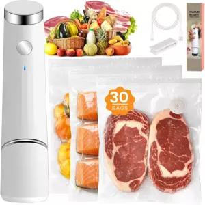 음식용 컴팩트 진공 실러휴대용 기계+30 재사용 가능한 가방 고기 캠핑 및 RV 여행용 식품 세이버 음식 6배