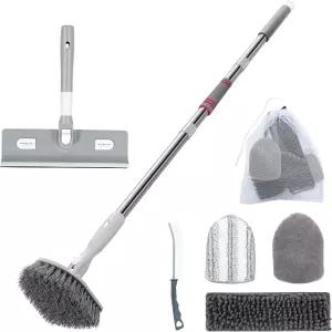 긴 손잡이가 있는 타일 욕조 바닥 청소기 스크러버 욕실 주방 벽 싱크대용 5in1 샤워 브러시 세트 창문