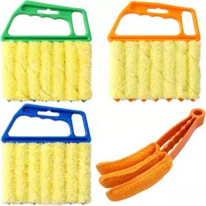 4피스 세트 블라인드 클리너 도구 미니 대형 블루 그린 오렌지 브러시와 소형 있는 목재 더스터 창문