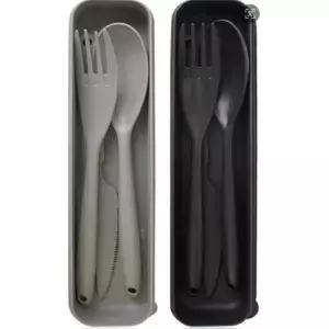 재사용 가능한 식기 세트 2개 케이스 포함 휴대용 캠핑 포크 나이프 스푼 도시락용 밀짚 여행용 블랙
