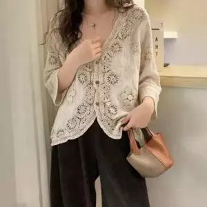 로잘린 셔츠 펀칭 레이스 블라우스 탑