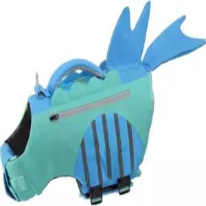 EMUST 반려견 구명조끼 반사 줄무늬 보트용 스포츠 스타일 강아지 가시성 높은 상어 중형견 조끼 풀 블루 M