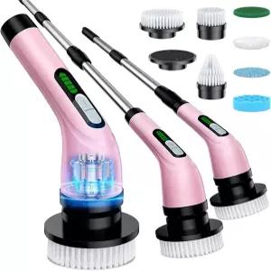 욕실 청소용 전기 스핀 스크러버 무선 파워 샤워 타일 욕조용 브러시 분홍색