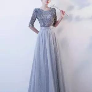 우아한 브이넥 연주회 파티 파티복 무대 공연 긴팔 연주회드레스