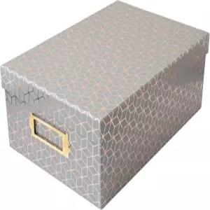 뚜껑이 있는 아메리칸 크래프트 사진 보관함 로즈 골드 포일이 그레이 지오 11x7.4x4.3 장식용 보관 및