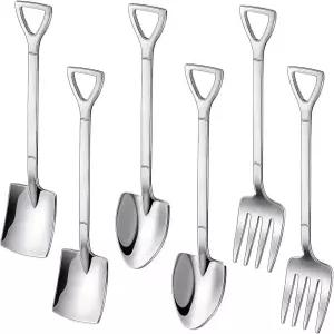피넨조이 6개 삽 스푼 포크 세트 18/10304 스테인리스 스틸 스페이드 모양 도구 6.1인치 디저트용 교반