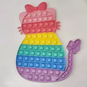 파스텔 레인보우 대형 리본 캣 고양이 팝잇 푸쉬팝 중형