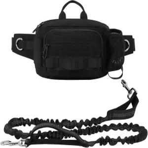 소우시우 핸즈 프리 개 목줄과 허리 가방 이중 손잡이가 있는 접이식 번지 휴대용 반려견 훈련 워킹 러닝