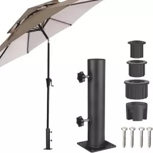 두꺼운 강철 우산 데크 마운트 난간용 파티오 홀더 있는 튼튼한 베이스 가든 비치 카페용 볼트 구멍 4개가