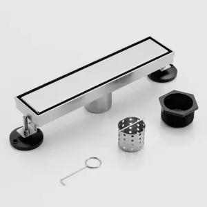 타일 삽입 패널이 있는 블라이룬드 12인치 라이너 샤워 배수구 스테인리스 스틸 직사각형 헤어