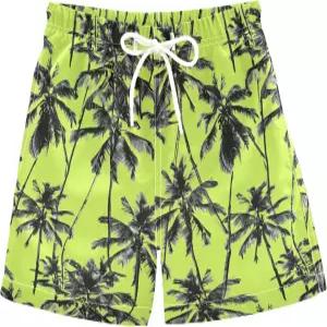 도미킹 트로피컬 야자수 나무 네온 옐로우 보이즈 풀 온 스윔 트렁크 퀵 드라이 보드쇼츠 수영 하이킹 M