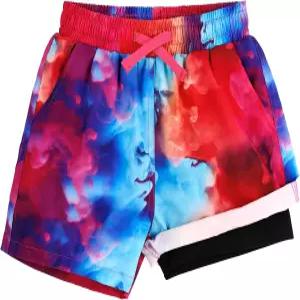 카쿠나노 보이즈 수영 트렁크 컴프레션 라이너 수영복 퀵 드라이 복서 비치 보드 반바지 포켓 포함 2-14년