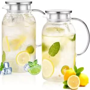 뚜껑이 있는 68온스 유리 피처 2팩 뜨거운/찬물용 카라페 냉장고용 0.5갤런 콜드 브루 커피 스 티 밀크 선
