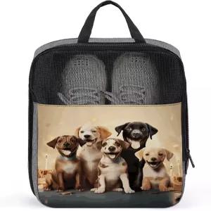 여행용 강아지 해피 파티 신발 가방 방수 파우치와 지퍼 잠금 휴대용 스니커즈 캐리어가 있는 손잡이 패션