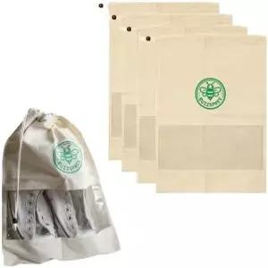 면 신발 가방 4팩 지갑 및 의류 보관용 재사용 가능한 여행용 드로스트링 옷장 여행 정리용 세탁 천 먼지