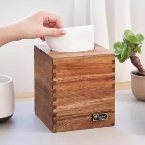 아카시아 나무 티슈 박스 커버 및 클리넥스 직사각형 큐브 홀더 테이블탑 나이트스탠드 욕실 사무실의 현대