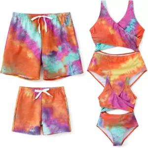 PATPAT 가족 매칭 수영복 엄마와 나 스트라이프 스플라이싱 원피스 세트