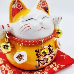 일본 마네킨네코 저금통 도자기 오렌지 일본