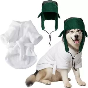 2개의 크리스마스 사촌 강아지 의상 목욕 가운과 모자의 흡수력이 뛰어난 빠른 건조 타월 랩 파자마 아늑한