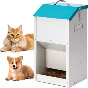 뚜껑이 있는 PKNBZN 중력 고양이 급식기 금속 자동 건조 식품 및 개 토끼 병아리 기타 작은 동물을 위한