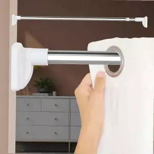 [원오안전] 길이조절 옷걸이봉 무타공 스텐  280 고정홀더 압축봉 커튼걸이 (본품)