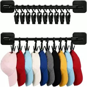 문을 위한 2팩 모자 걸이 야구 20개의 클립이 있는 벽 보관 정리함 옷장 침실 입구 세탁을 강력한 가 블랙