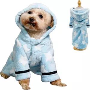 작은 강아지 목욕 타월 추운 날씨를 위한 조절 가능한 가운 잠옷 따뜻한 플란넬 PJS 애완동물 코트 블루