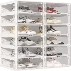 접이식 신발장 옷장용 플라스틱 신발 보관함 공간 절약 마그네틱 클리어 도어 10단 20켤레가 있는 대형