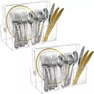 카운터탑 테이블 뷔페 피크닉용 은식기 정리함 종이 접시 홀더 및 캐디 2팩 나이프 포크 숟가락 냅킨용