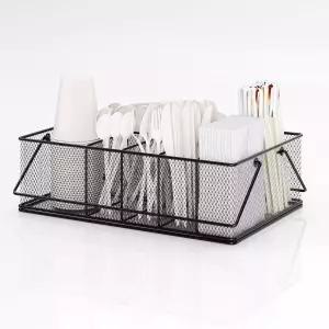 카운터탑용 KMUZAWN 종이 접시 정리함 컵 냅킨 파티 캠핑 피크닉을 위한 식기 홀더 캐디 6칸 포함 금속