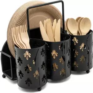 넬리벳 비 식기 캐디 실버웨어 홀더 포크 스푼 냅킨 종이 접시 정리 금속 커틀러 정리함 파티 주방 조리대