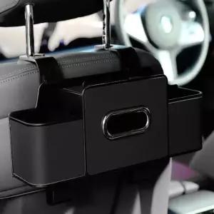 Heiegdr 카 백시트 정리함 여행용 컵 홀더 티슈 박스와 후크 2개가 포함된 올인원 카시트 정리함블랙