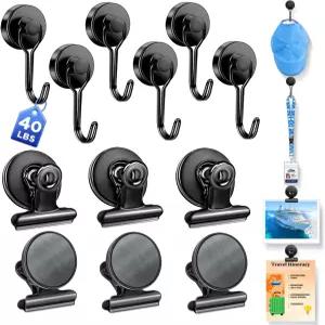 크루즈 객실용 40파운드 이상의 마그네틱 후크 및 클립 세트 옷 모자 랜야드를 걸 수 있는 12팩 정리함