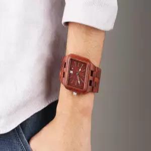 특이한 남자 사각 우드 손목시계