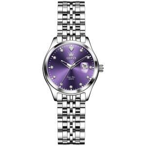 여성용 OLEVS 스테인리스 스틸 시계, 고급 실버 데이트 기능이 있는 방수 아날로그 쿼츠 앙증맞은 화이트 / 핑크 블루 퍼플 다이얼