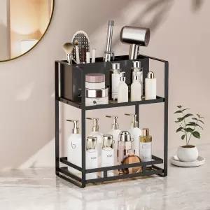 산드림 헤어 툴 정리함 욕실 조리대 드라이어 홀더가 있는 2단 메탈 향수 스킨케어 및 메이크업 보관을