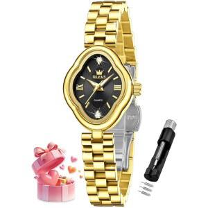 OLEVS 여성용 시계 로즈 골드 다이아몬드 우아한 손목시계 스테인리스 스틸 세라믹 투톤 팔찌 방수 발광