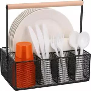 조리대용 손잡이가 있는 폴드티어 종이 접시 정리함 포크 스푼 컵 냅킨 파티 용품 캠핑 피크닉