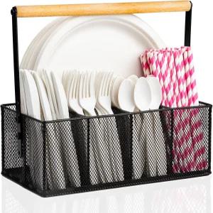 손잡이가 있는 NACIMAX 종이 접시 정리함 실버웨어 캐디 조리대 및 식기 홀더 파티 캠핑 피크닉을 위한