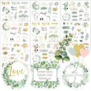 스크랩북 플래너를 위한 웨딩 스티커 골드그린 로맨틱 기념일 8매 병 노트북을 자가 접착 방수 신부 용품