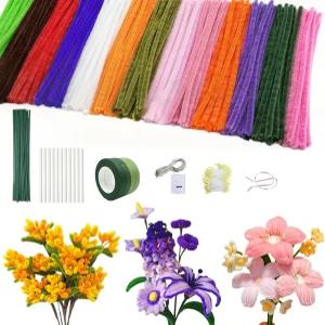 650PCS 파이프 클리너 공예품 13가지 색상의 벌크 샤닐 스템 꽃 공예 키트 DIY 핸드메이드 꽃다발 포장