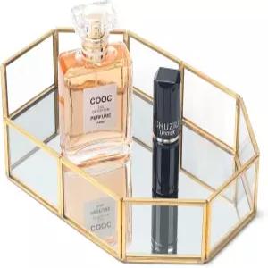 골드 미러 향수 정리함 화장대용 메이크업 트레이 서랍장 욕실 조리대8인치 x 5.6인치 1.8인치