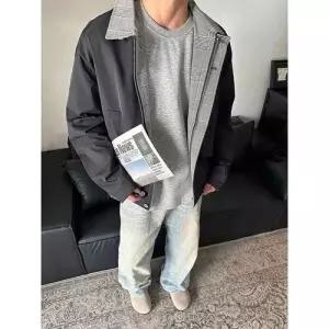 남자 네이비 투피스 체크 야구복 가짜 코트 점퍼 항공 쇼트 DUCHI1